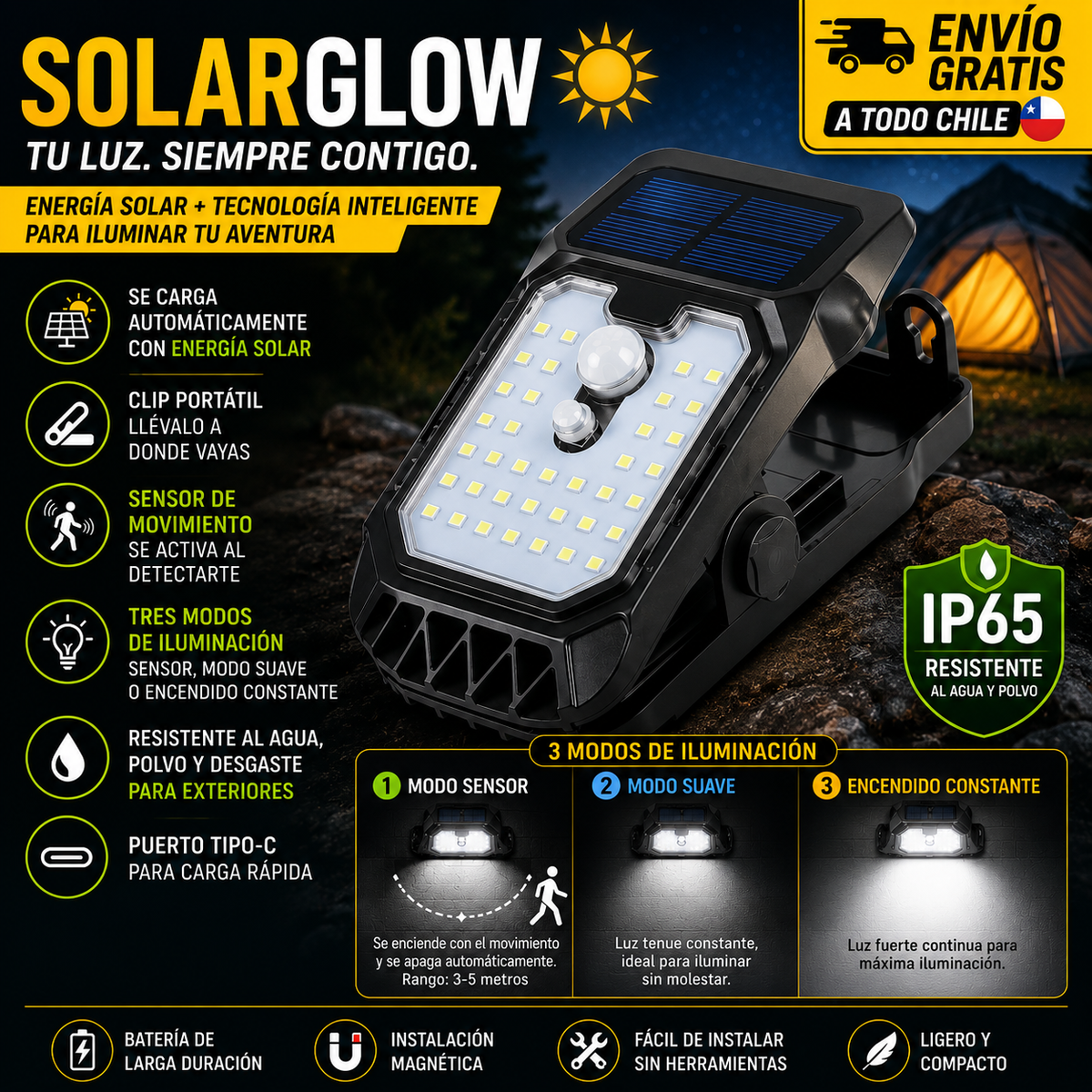 SolarGlow™ — Lámpara Solar con Sensor de Movimiento